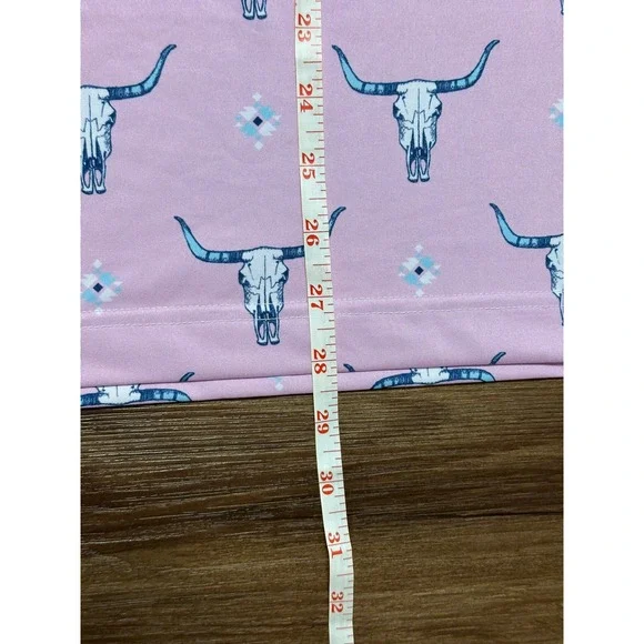 Waggle Highlands Golf Performance Polo Steer Skull AOP Shirt Pink Men's Sz M - Picture 6 of 8